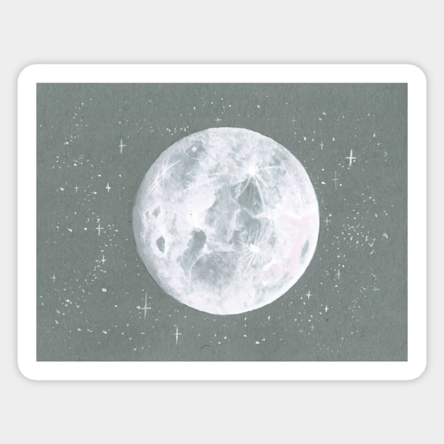 Moon on Grey Background Gouache Painting Sticker by Danica Templeton Art